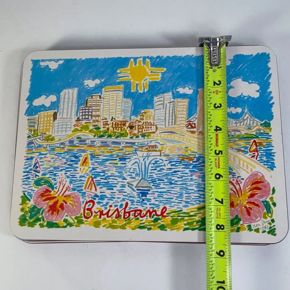 1983 Ken Done Australian City Placemats Trivets Set Sydney Melbourne Perth